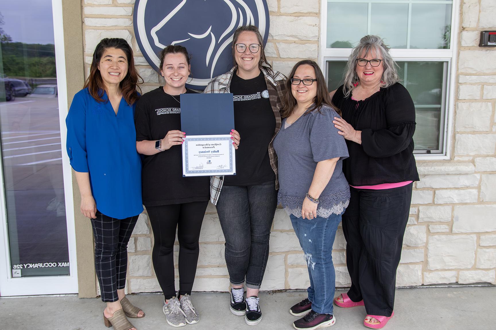 Pictured from left: Awards and Grants Coordinator Angelia Turquette, Apprenticeship and Employer Engagement Manager Jewel Coates, Mentor Morgan Winnubst, Apprentice Bailey Swinney, and Early Childhood Educator Lead Ann Butler